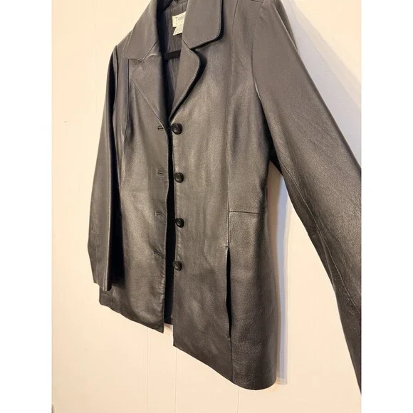 Vintage Tribeca Studio Women’s Black 100% Leather Blazer Size PS Small Fit - Picture 2 of 8
